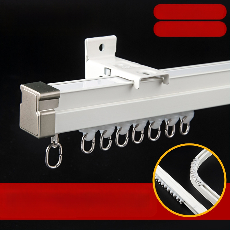 Bėginio užuolaidų strypas Sulankstomas balkono užuolaidų bėgelis Viršutinė pertvaros užuolaida Šoninė U formos įlankos lango viengubo ir dvigubo bėgelio užuolaidų dėžė