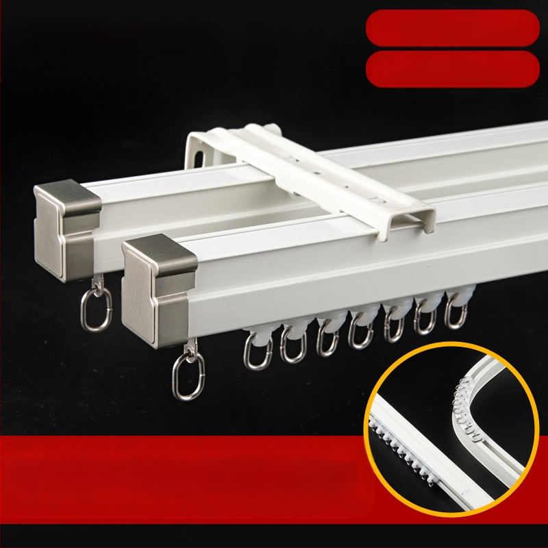 Bėginio užuolaidų strypas Sulankstomas balkono užuolaidų bėgelis Viršutinė pertvaros užuolaida Šoninė U formos įlankos lango viengubo ir dvigubo bėgelio užuolaidų dėžė