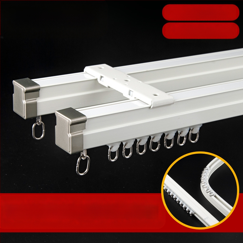 Bėginio užuolaidų strypas Sulankstomas balkono užuolaidų bėgelis Viršutinė pertvaros užuolaida Šoninė U formos įlankos lango viengubo ir dvigubo bėgelio užuolaidų dėžė