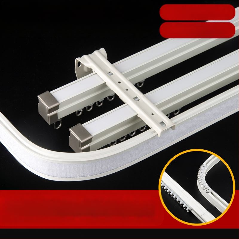 Bėginio užuolaidų strypas Sulankstomas balkono užuolaidų bėgelis Viršutinė pertvaros užuolaida Šoninė U formos įlankos lango viengubo ir dvigubo bėgelio užuolaidų dėžė