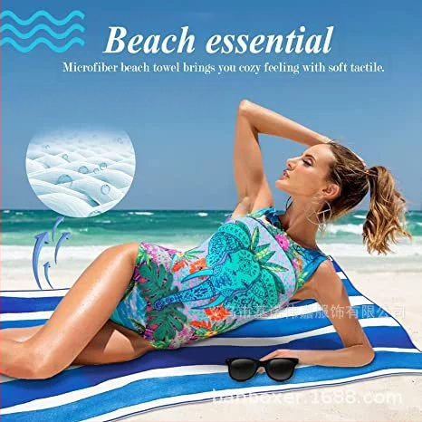 Karštas tarpvalstybinis mikropluošto rankšluostis, lengvas, be smėlio, su dryžuota serija, atspausdintas dvipusis aksominis paplūdimio rankšluostis, sugeriantis, greitai džiūstantis.