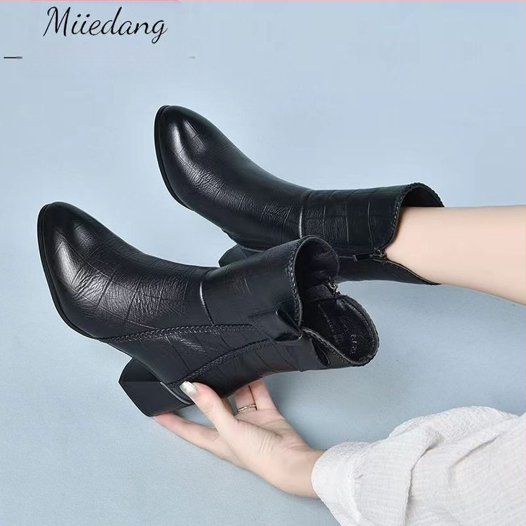 Ghete de damă în stil britanic 2023 toamna și iarna cu vârful ascuțit până la jumătatea gambei, fermoar lateral, toc gros, cizme Martin pentru femei cu fundă, en-gros