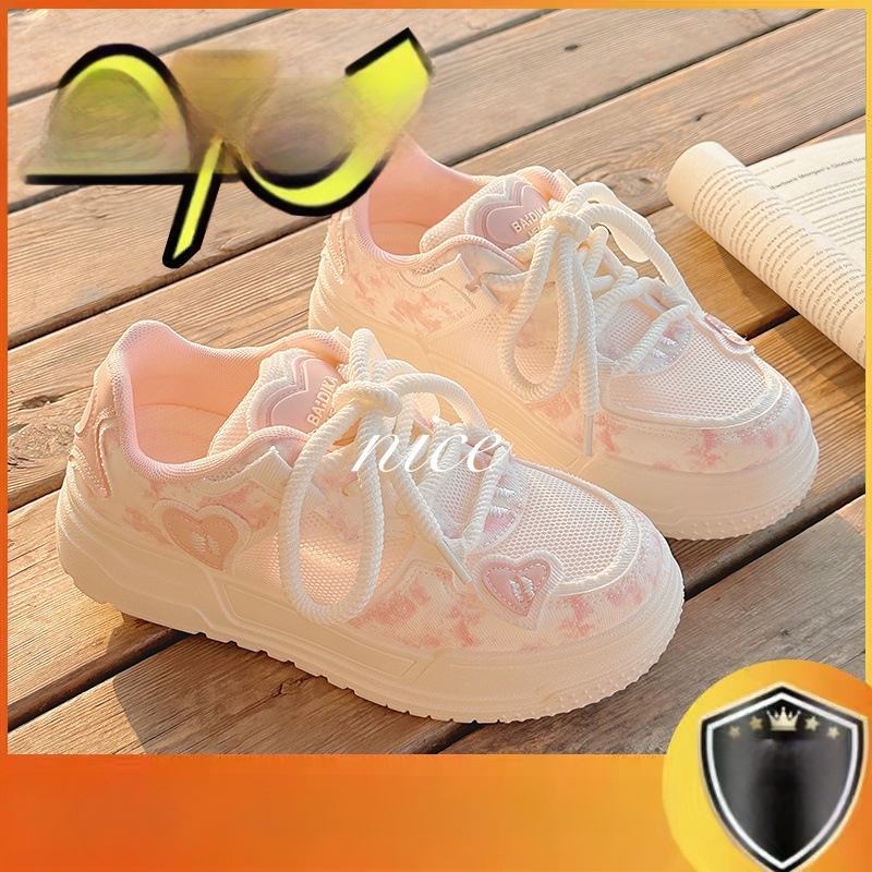 Pantofi albi de vară pentru femei, pantofi respirabili din plasă 2025 Pantofi de pâine roz cu talpă groasă și versatile, cu fuste și adidași sport