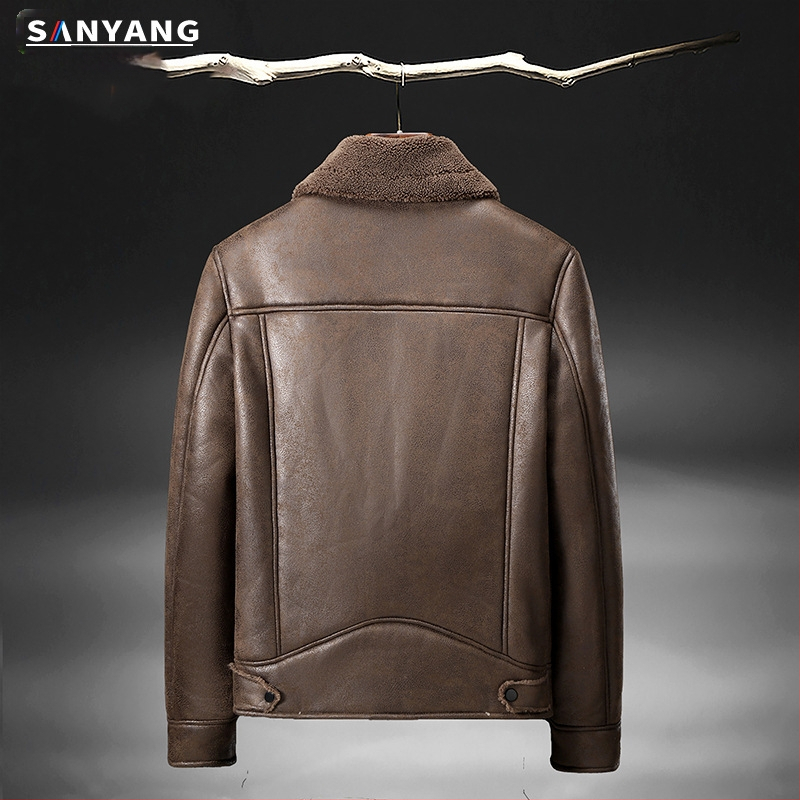 Žieminė zomšos kailio ir vilnos pamušalo odinė striukė, vyriška odinė striukė, ėriuko kailio, motociklo, didmeninė prekyba