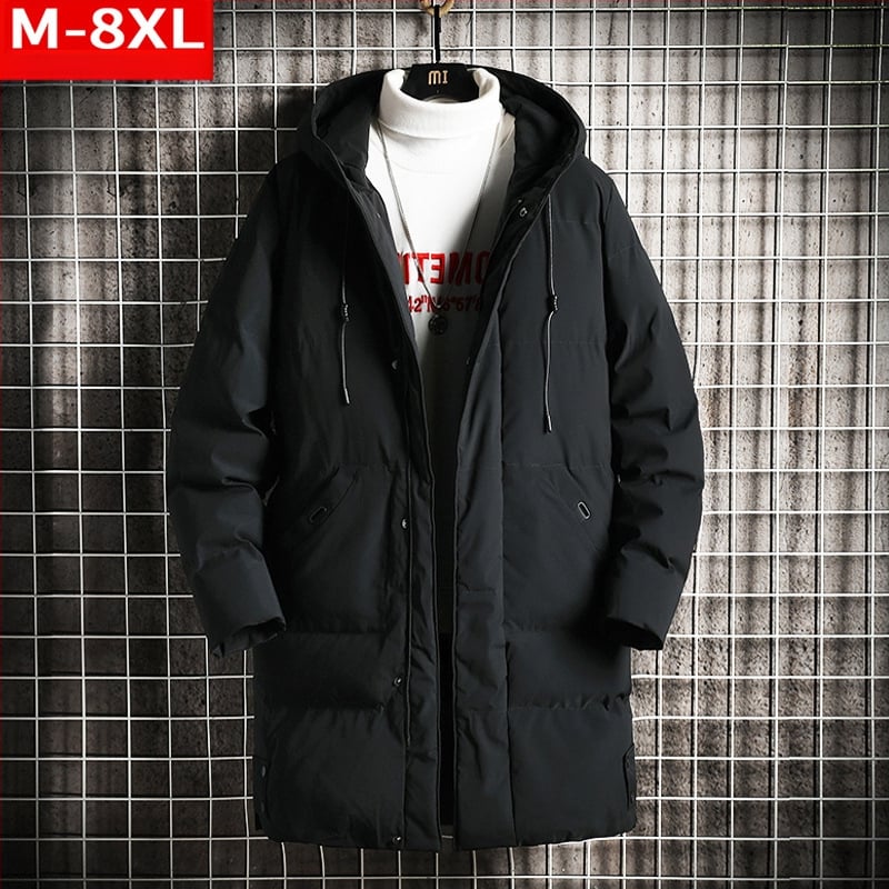 Palton de iarnă la modă pentru bărbați, de lungime medie, cu glugă, căptușit cu bumbac, pentru tineri grași, mărime plus, mărime, îngroșat, cald, rezistent la frig, cu bumbac, pentru bărbați