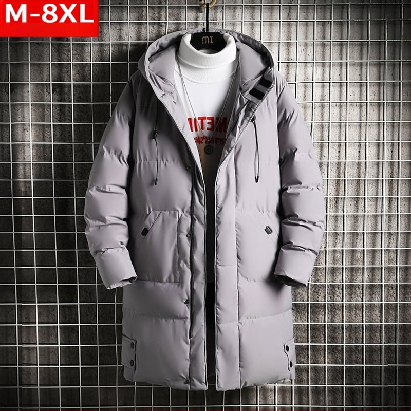 Palton de iarnă la modă pentru bărbați, de lungime medie, cu glugă, căptușit cu bumbac, pentru tineri grași, mărime plus, mărime, îngroșat, cald, rezistent la frig, cu bumbac, pentru bărbați