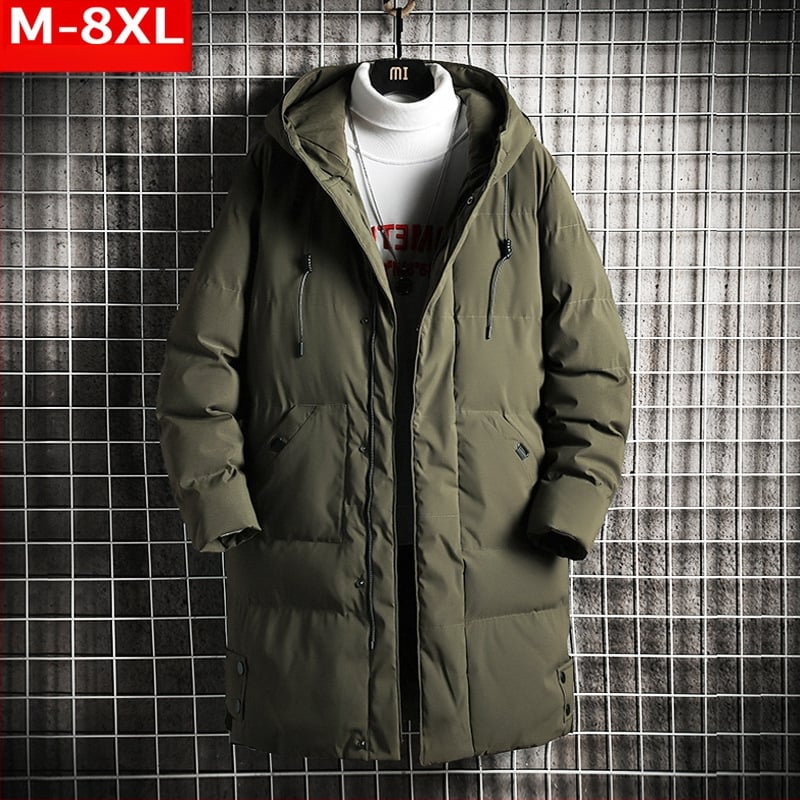 Palton de iarnă la modă pentru bărbați, de lungime medie, cu glugă, căptușit cu bumbac, pentru tineri grași, mărime plus, mărime, îngroșat, cald, rezistent la frig, cu bumbac, pentru bărbați