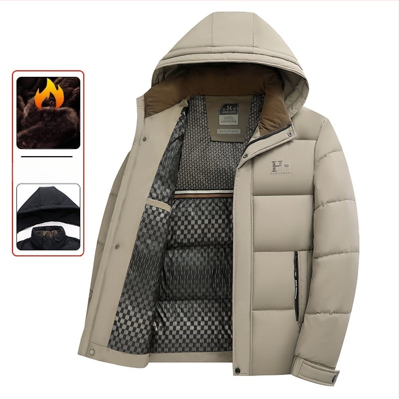 Jachetă de iarnă nouă din bumbac îngroșat pentru bărbați, casual, cald, cu glugă, detașabilă, ușoară, de lux, din bumbac pentru tată