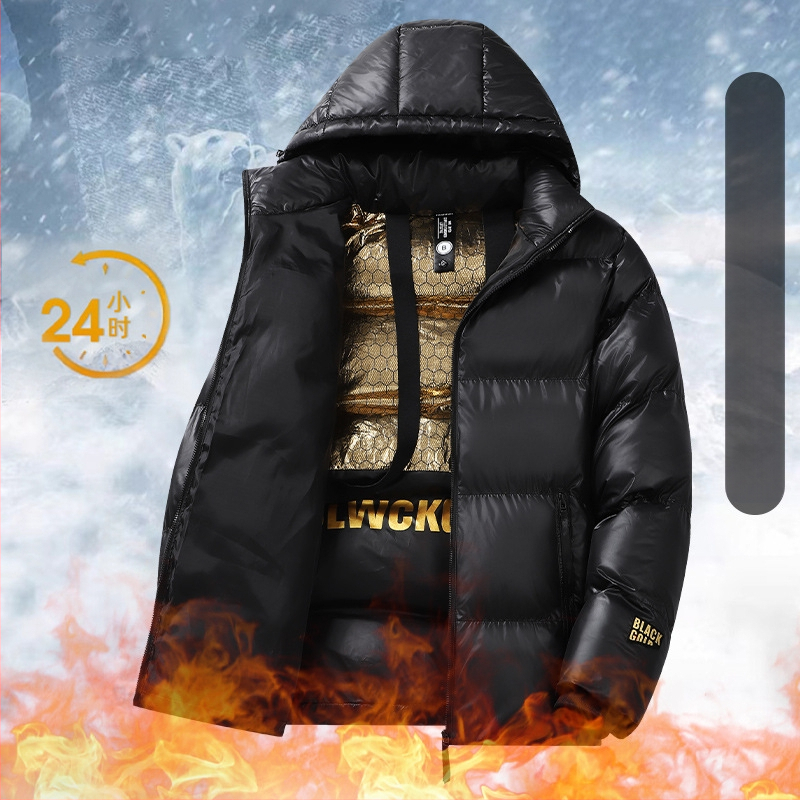 Muška jakna od grafena u korejskom stilu, ležerna, s kapuljačom, zadebljana topla pamučna jakna, muški crno-zlatni pamučni prsluk