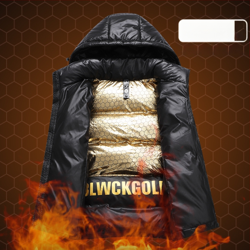 Muška jakna od grafena u korejskom stilu, ležerna, s kapuljačom, zadebljana topla pamučna jakna, muški crno-zlatni pamučni prsluk