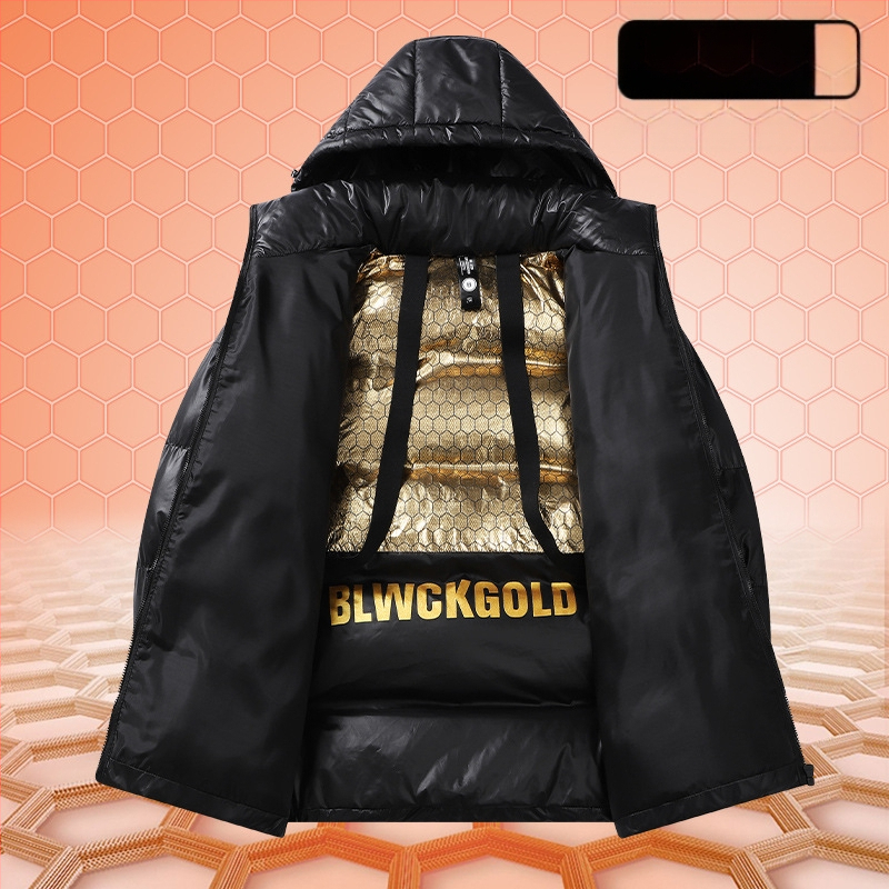 Muška jakna od grafena u korejskom stilu, ležerna, s kapuljačom, zadebljana topla pamučna jakna, muški crno-zlatni pamučni prsluk