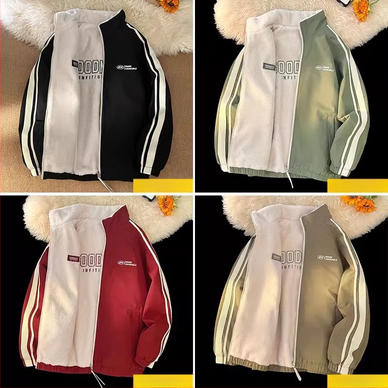 NASA madingas dvipusis ėriuko odos švarkas vyrams ir moterims rudens ir žiemos vilnos pamušalu, sustorinta šilta laisvalaikio apykakle, didmeninė prekyba