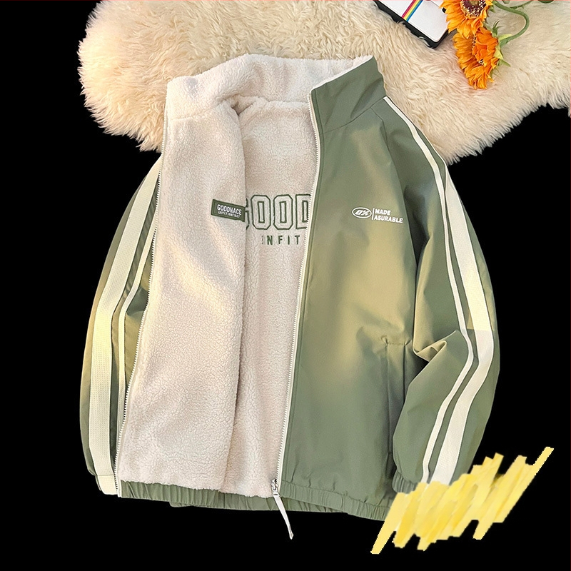 NASA madingas dvipusis ėriuko odos švarkas vyrams ir moterims rudens ir žiemos vilnos pamušalu, sustorinta šilta laisvalaikio apykakle, didmeninė prekyba