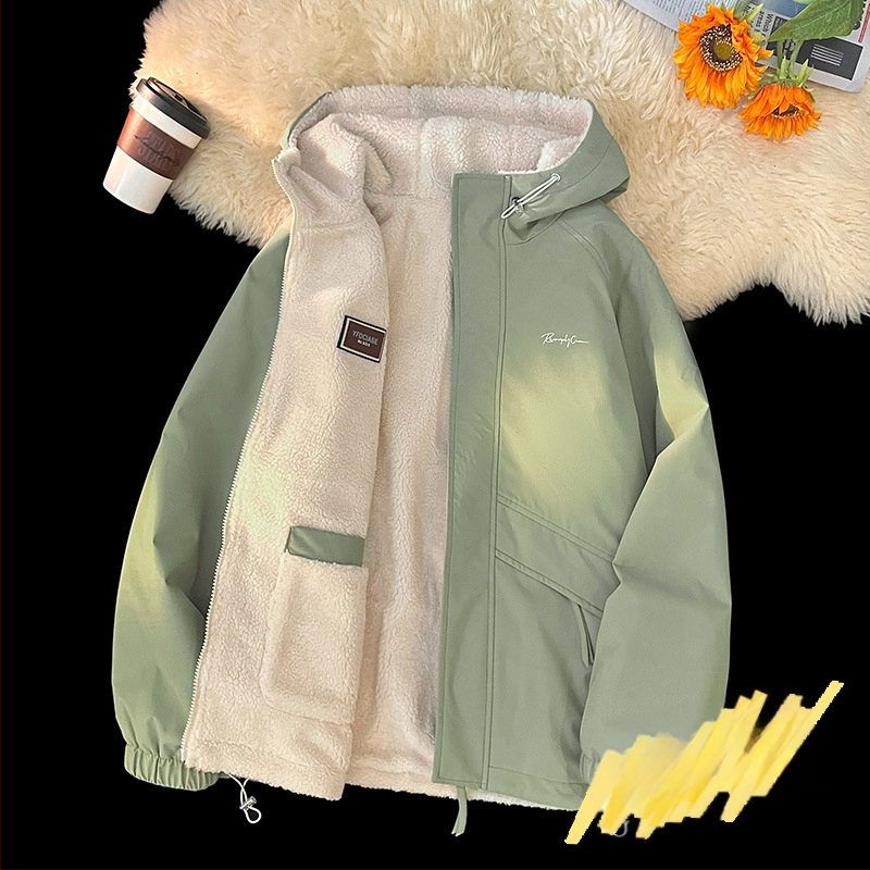 NASA madingas dvipusis ėriuko odos švarkas vyrams ir moterims rudens ir žiemos vilnos pamušalu, sustorinta šilta laisvalaikio apykakle, didmeninė prekyba