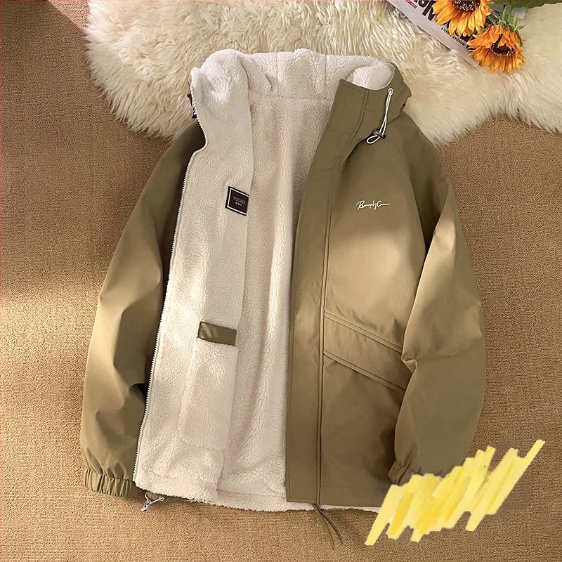 NASA madingas dvipusis ėriuko odos švarkas vyrams ir moterims rudens ir žiemos vilnos pamušalu, sustorinta šilta laisvalaikio apykakle, didmeninė prekyba