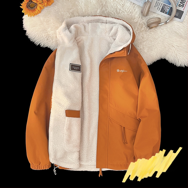 NASA madingas dvipusis ėriuko odos švarkas vyrams ir moterims rudens ir žiemos vilnos pamušalu, sustorinta šilta laisvalaikio apykakle, didmeninė prekyba