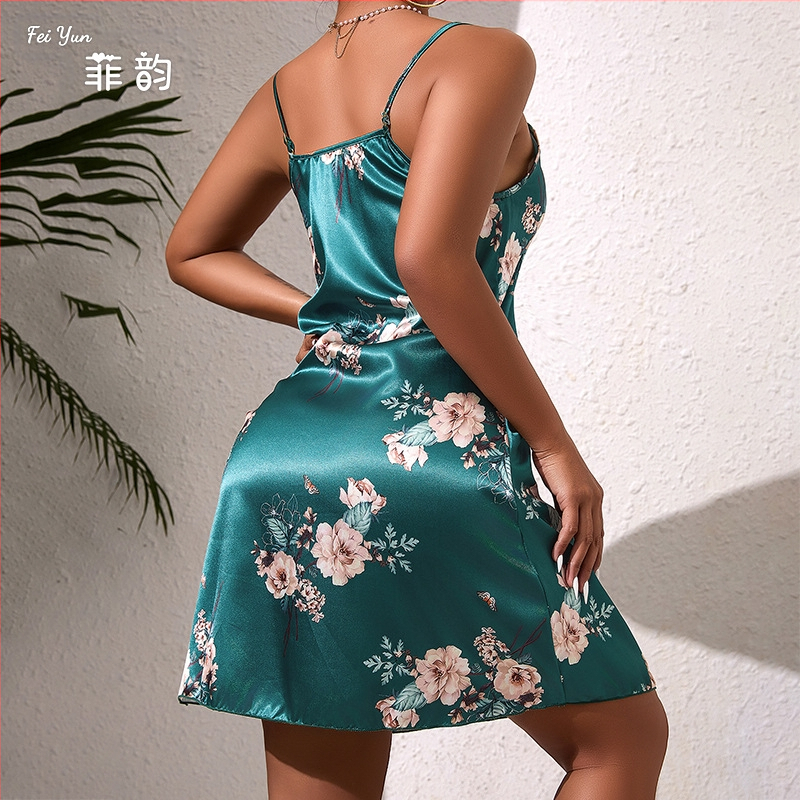 Nova elegantna svilena haljina s cvjetnim printom u zelenoj boji, prekogranična, za Europu i Sjedinjene Države, veleprodaja 650