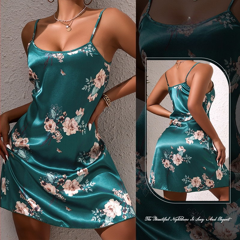 Nova elegantna svilena haljina s cvjetnim printom u zelenoj boji, prekogranična, za Europu i Sjedinjene Države, veleprodaja 650