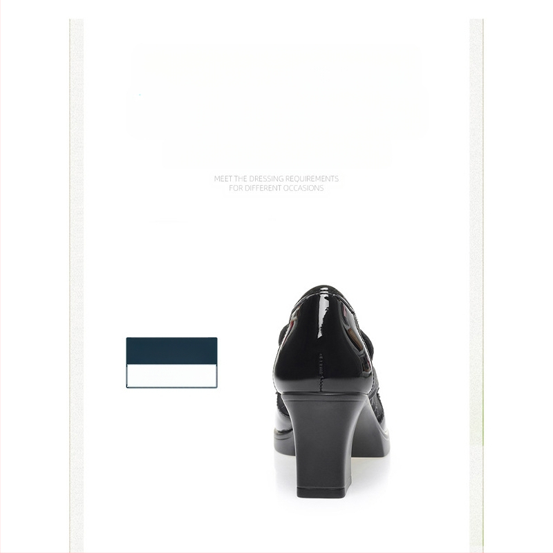 Modne mrežaste visoke pete za žene 2024. Ljeto šuplje cipele od prave mekane kože, srednje visoke pete, mekana koža, meki potplat, mokasinke s debelom petom