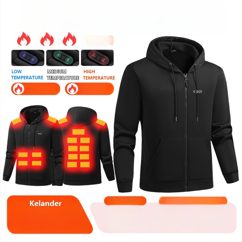 Hanorac termic încălzit electric transfrontalier nou 2025 hanorac cu glugă cu fermoar pentru bărbați, hanorac sport casual subțire pentru bărbați