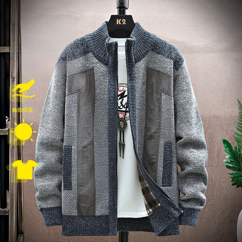 Žiemos naujas vyriškas megztinis su golfu ir užtrauktuku, madingas, madingas vyriškas drabužis su vilnos pamušalu, sustorintas megztinis vyrams