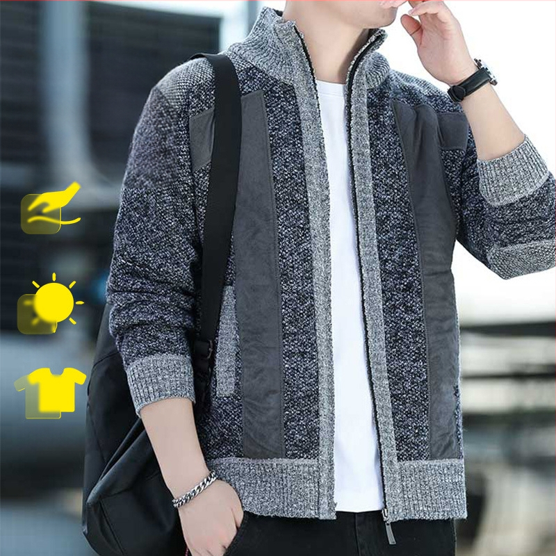 Žiemos naujas vyriškas megztinis su golfu ir užtrauktuku, madingas, madingas vyriškas drabužis su vilnos pamušalu, sustorintas megztinis vyrams