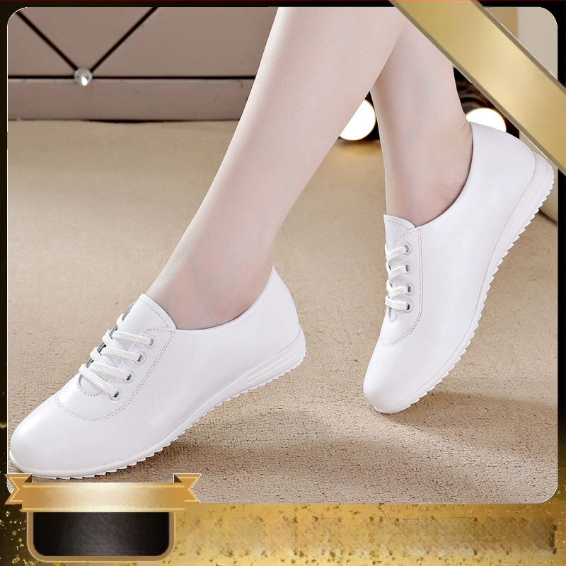 Pantofi albi cu talpă moale pentru femei 2025 Primăvara nouă casual cu talpă plată din piele pentru femei pantofi de mamă cu talpă de tendon