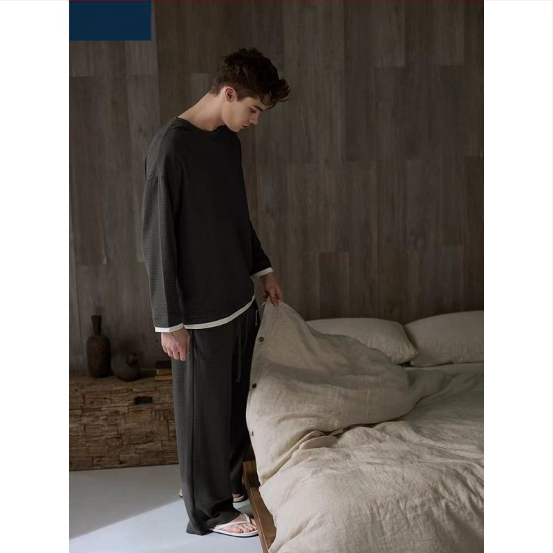 2025 m. naujas pavasario ir rudens vaflinis ilgomis rankovėmis kostiumas vyriška pižama vyriški viršutiniai drabužiai namams šilti