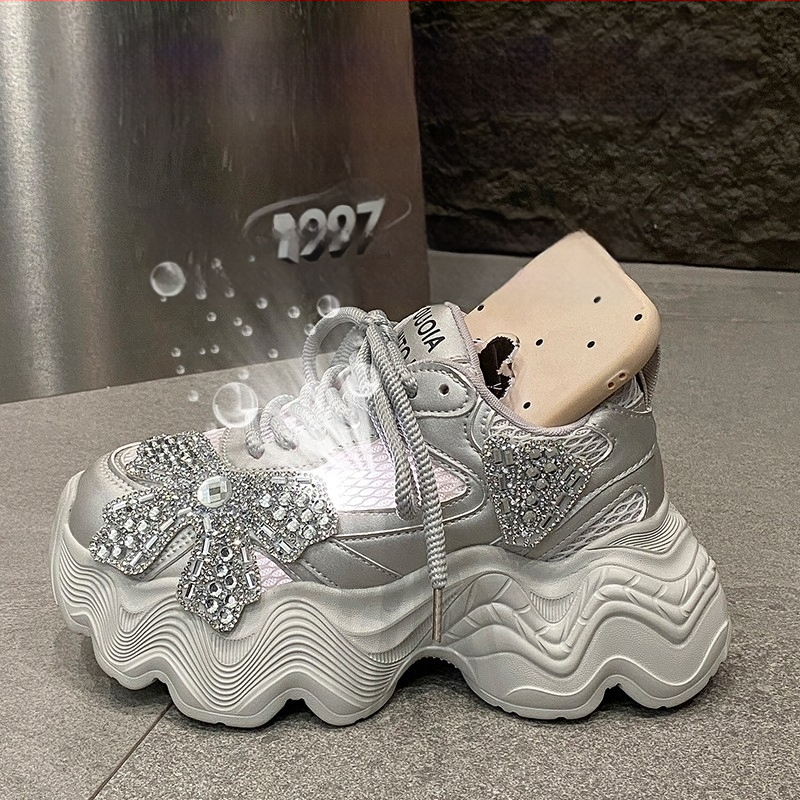 Pantofi Torre de primăvară 2025, pantofi pentru femei cu strasuri, talpă groasă, casual, care cresc în înălțime, pantofi pentru bărbați mici, cu platformă, pantofi Torre cu diamante