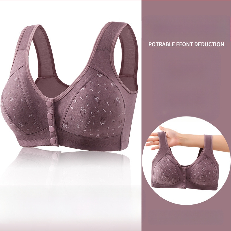 Nauja spausdinta priekinė sagtimi apatiniai moteriški minkštos medvilnės liemenė vidutinio ir pagyvenusio amžiaus liemenėlė plius dydžio apatiniai moterims