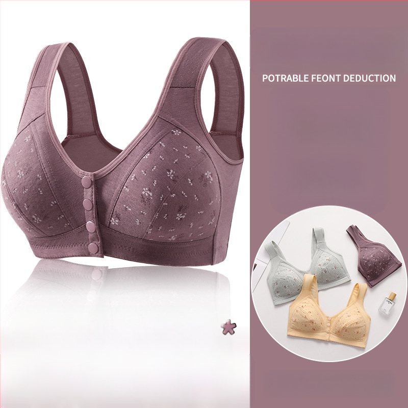 Nauja spausdinta priekinė sagtimi apatiniai moteriški minkštos medvilnės liemenė vidutinio ir pagyvenusio amžiaus liemenėlė plius dydžio apatiniai moterims