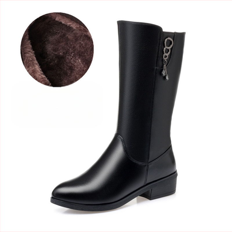 Udobne čizme za snijeg, ženske krznene jednodijelne čizme, mekane kožne ravne vunene čizme srednje veličine, ženske cipele s flis podstavom