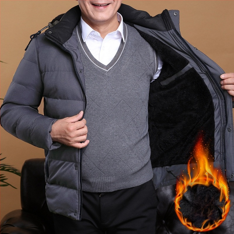 Vidutinio ir pagyvenusio amžiaus tėčio drabužiai vyriški žieminiai vilnos pamušalu dengti stori šilti medvilniniai laisvi medvilniniai švarkai tėčio vyriški drabužiai