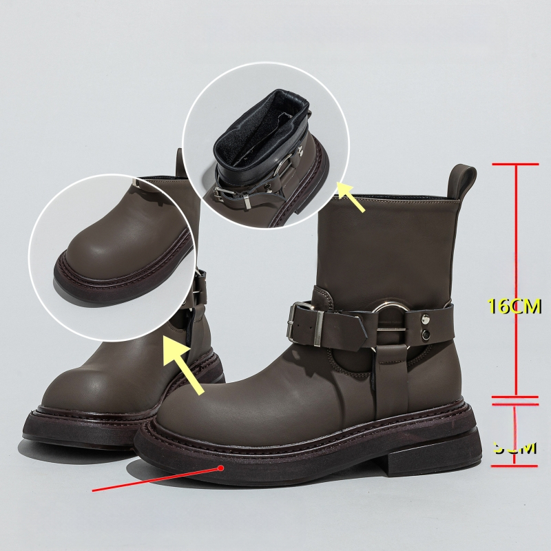 Ženske čizme Bv Martin od prave kože, britanski stil s kopčom za remen, jesen i zima 2024., debeli potplat, povećavaju visinu, retro motociklističke čizme, vintage stil