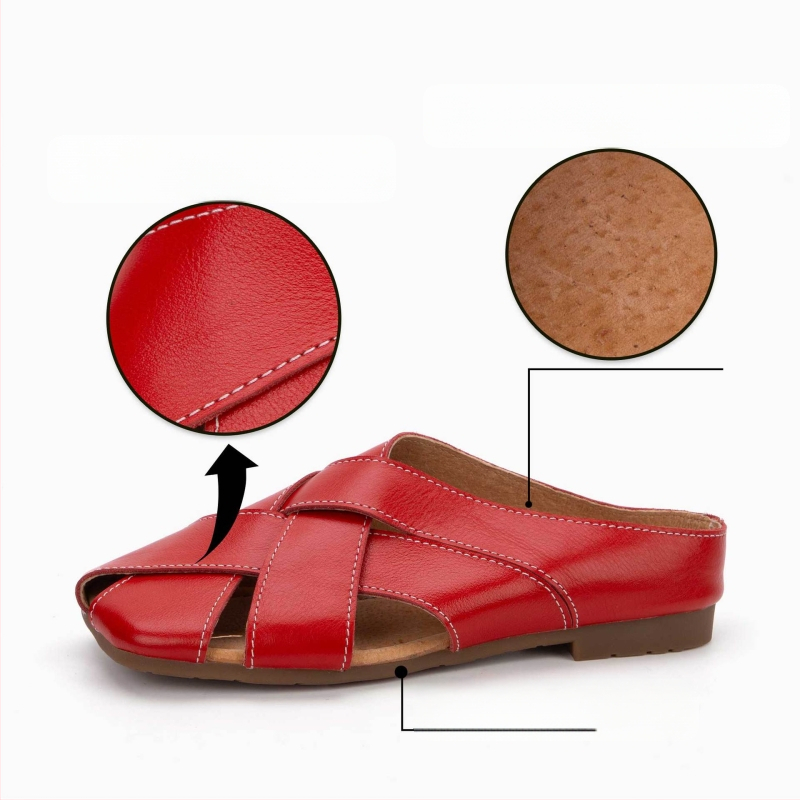 Retro pletene papuče za žene s prstima do prstiju, ručno izrađene sandale od prave kože za ljeto, polupapuče od kravlje kože s gornjim šavovima