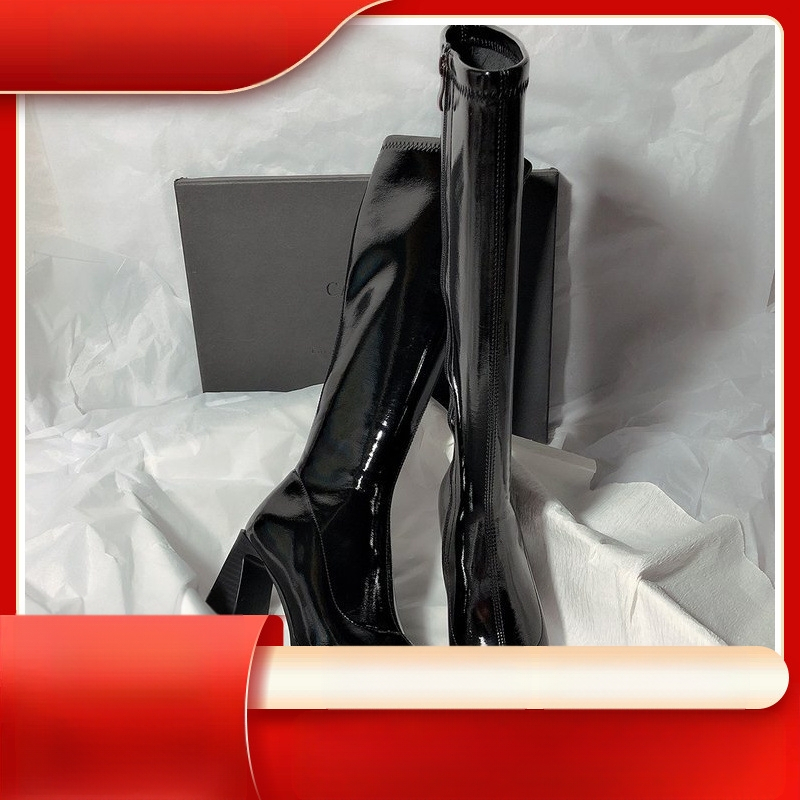 Cizme înalte pentru femei 2024 Cizme noi pentru femei de iarnă, stil coreean, vârf pătrat, fermoar lateral, cizme pentru femei, toc gros, cizme cu toc înalt pentru femei