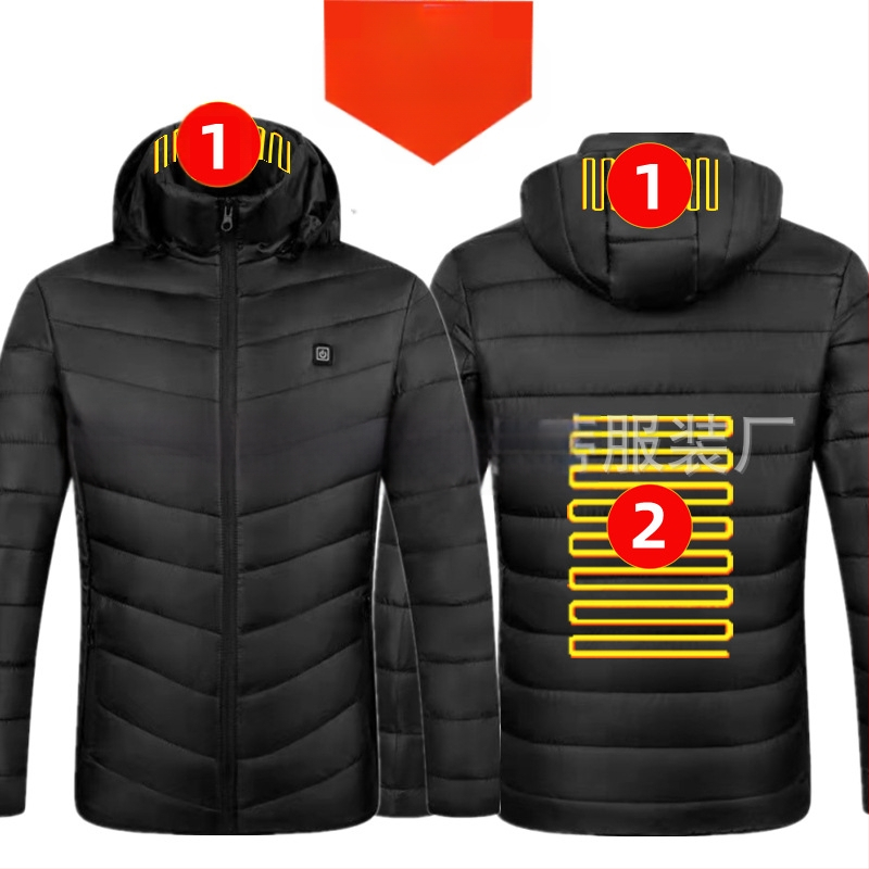 Pamučni kaput s četiri kontrolera i 25 zona grijanja, nova odjeća za grijanje velikih površina, europska i američka prekogranična popularna veleprodaja pamučnog kaputa s grijanjem