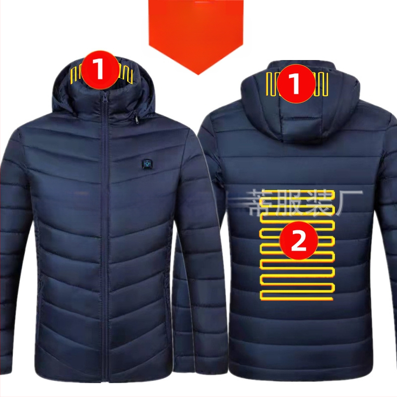 Pamučni kaput s četiri kontrolera i 25 zona grijanja, nova odjeća za grijanje velikih površina, europska i američka prekogranična popularna veleprodaja pamučnog kaputa s grijanjem