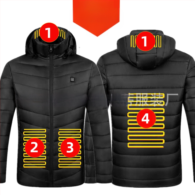 Pamučni kaput s četiri kontrolera i 25 zona grijanja, nova odjeća za grijanje velikih površina, europska i američka prekogranična popularna veleprodaja pamučnog kaputa s grijanjem