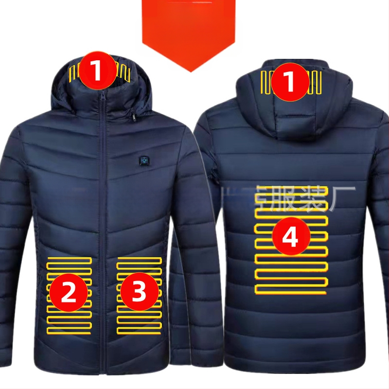 Pamučni kaput s četiri kontrolera i 25 zona grijanja, nova odjeća za grijanje velikih površina, europska i američka prekogranična popularna veleprodaja pamučnog kaputa s grijanjem