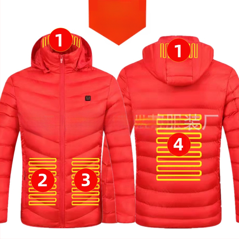 Pamučni kaput s četiri kontrolera i 25 zona grijanja, nova odjeća za grijanje velikih površina, europska i američka prekogranična popularna veleprodaja pamučnog kaputa s grijanjem