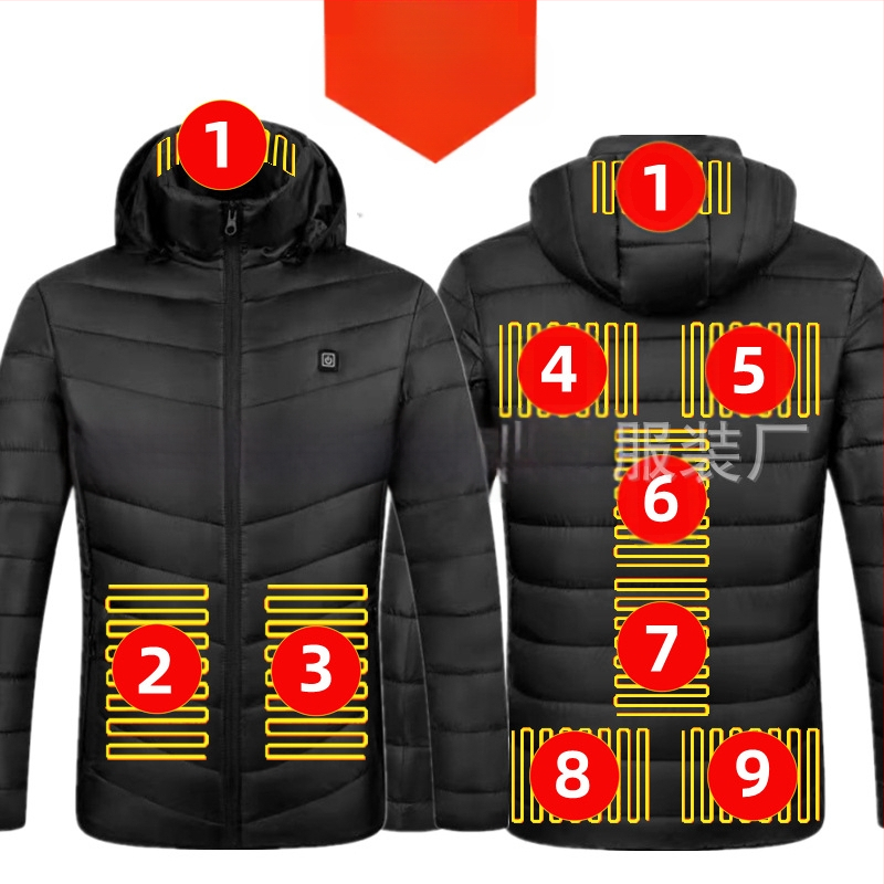 Pamučni kaput s četiri kontrolera i 25 zona grijanja, nova odjeća za grijanje velikih površina, europska i američka prekogranična popularna veleprodaja pamučnog kaputa s grijanjem