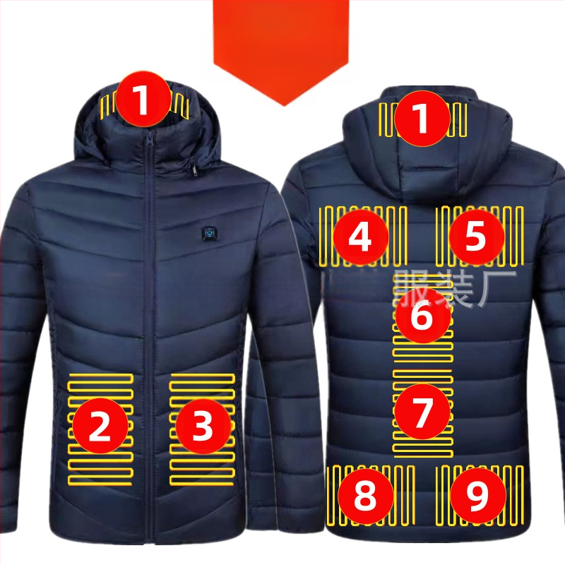 Pamučni kaput s četiri kontrolera i 25 zona grijanja, nova odjeća za grijanje velikih površina, europska i američka prekogranična popularna veleprodaja pamučnog kaputa s grijanjem