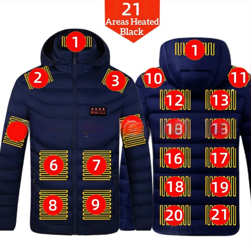 Pamučni kaput s četiri kontrolera i 25 zona grijanja, nova odjeća za grijanje velikih površina, europska i američka prekogranična popularna veleprodaja pamučnog kaputa s grijanjem