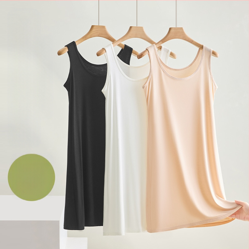 Proljetna i ljetna višenamjenska prsluk suknja za žene s unutarnjom suknjom, duga podloga, modalna haljina, dugi prsluk, spavaćica za žene