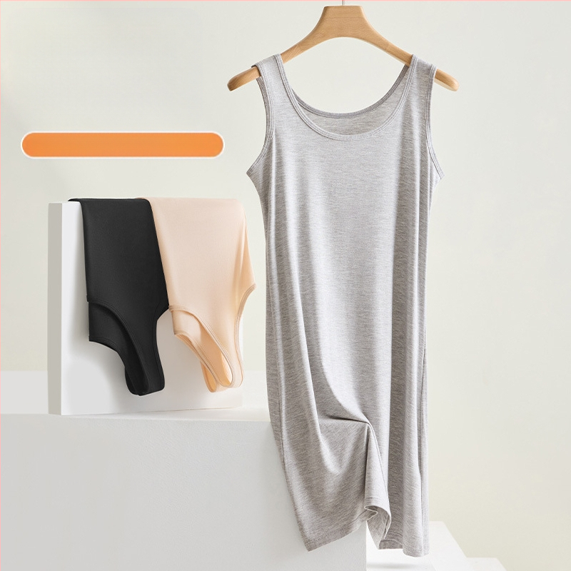 Proljetna i ljetna višenamjenska prsluk suknja za žene s unutarnjom suknjom, duga podloga, modalna haljina, dugi prsluk, spavaćica za žene