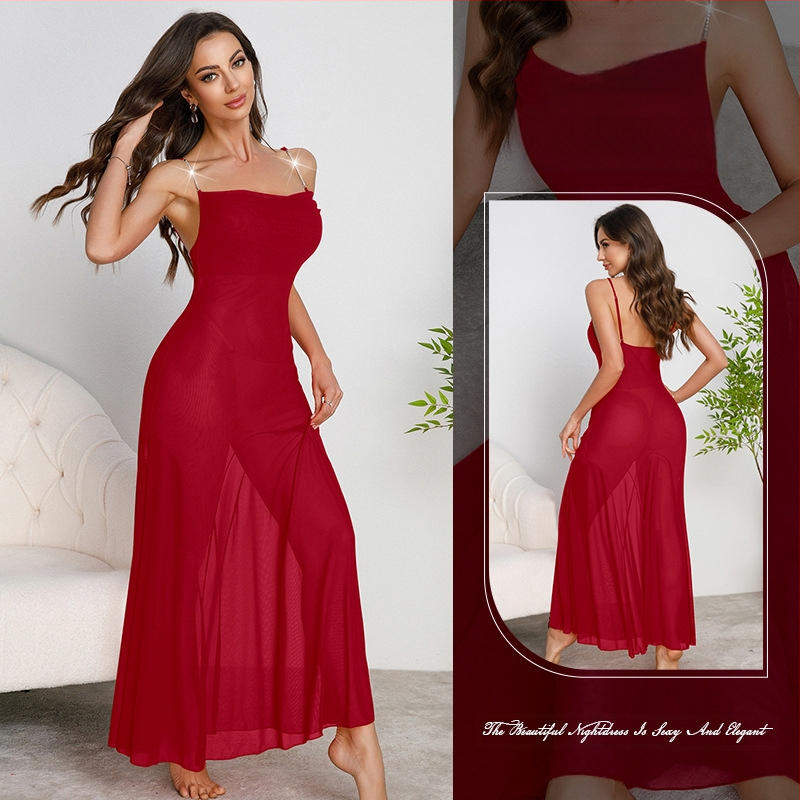 „Muffy Cross-Border Amazon“ metalinė grandinėlė su petnešėlėmis, ilgas sijonas, sūpuojamoji apykaklė, seksualūs tinkliniai naktinukai, įvairių spalvų, 879