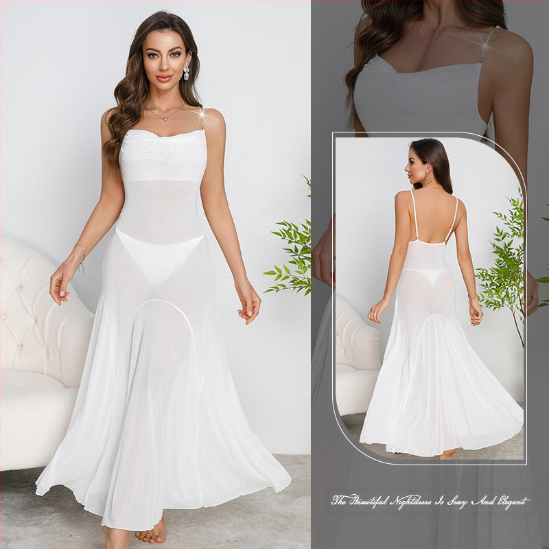 „Muffy Cross-Border Amazon“ metalinė grandinėlė su petnešėlėmis, ilgas sijonas, sūpuojamoji apykaklė, seksualūs tinkliniai naktinukai, įvairių spalvų, 879