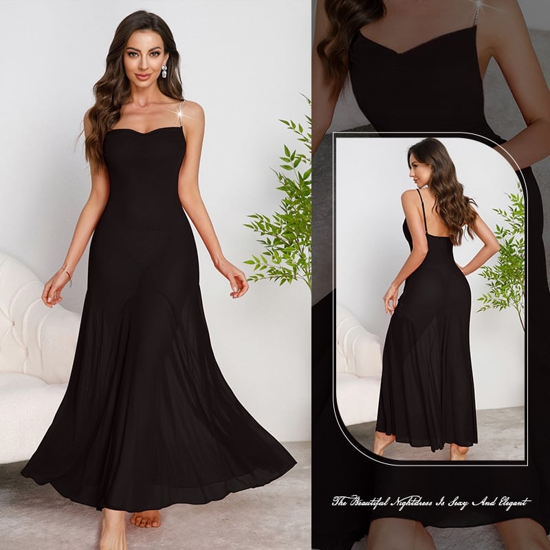 „Muffy Cross-Border Amazon“ metalinė grandinėlė su petnešėlėmis, ilgas sijonas, sūpuojamoji apykaklė, seksualūs tinkliniai naktinukai, įvairių spalvų, 879