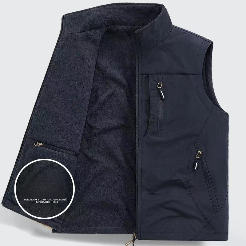 Dvipusė sustorinta liemenė su kišenėmis, vilnos pamušalu, vyriška liemenė be rankovių, skirta dideliems dydžiams.